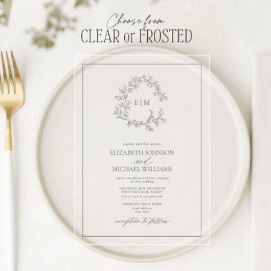 Eukalyptus Green Leafy Wappen Monogram Wedding Acryleinladungen