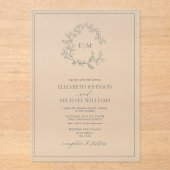 Eukalyptus Green Leafy Wappen Monogram Wedding Acryleinladungen (Vorderseite)