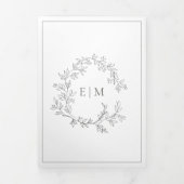 Eukalyptus Green Leafy Wappen Monogram Wedding Dreifach Gefaltete Einladung (Cover)