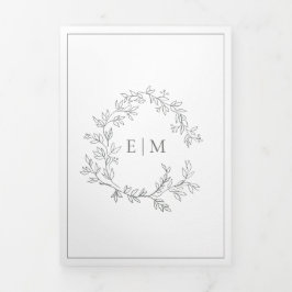 Eukalyptus Green Leafy Wappen Monogram Wedding Dreifach Gefaltete Einladung