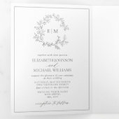 Eukalyptus Green Leafy Wappen Monogram Wedding Dreifach Gefaltete Einladung (Innen Erste Seite)