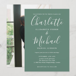 Eukalyptus Green Modern Script Foto Wedding Einladung
