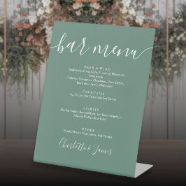 Eukalyptus Green Modern Script Wedding Bar Menu Sockelschild