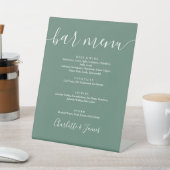 Eukalyptus Green Modern Script Wedding Bar Menu Sockelschild (In SItu)