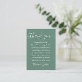 Eukalyptus Green Modern Script Wedding Vielen Dank Platzkarte (Stehend Vorderseite)