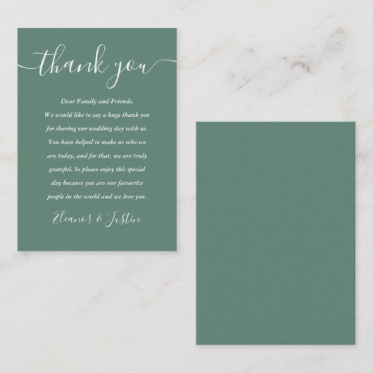 Eukalyptus Green Modern Script Wedding Vielen Dank Platzkarte (Vorne/Hinten)