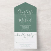 Eukalyptus Green Modern Signature Script Hochzeit All In One Einladung (Innen Boden)