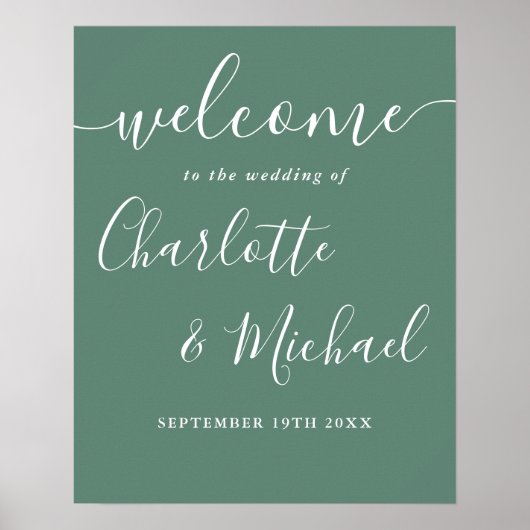 Eukalyptus Green Modern Wedding Welcome Sign Poster (Vorne)