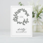 Eukalyptus Green Monogram Wedding RSVP Card Karte (Stehend Vorderseite)