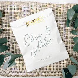 Eukalyptus Green Oversized Script-Namen Hochzeit Geschenktütchen