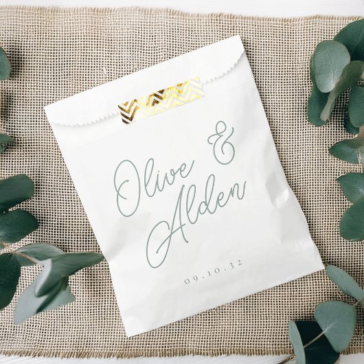 Eukalyptus Green Oversized Script-Namen Hochzeit Geschenktütchen