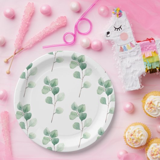 Eukalyptus Green Pattern Pappteller (Party)