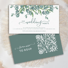 Eukalyptus Green QR Code Wedding Website RSVP Card Visitenkarte