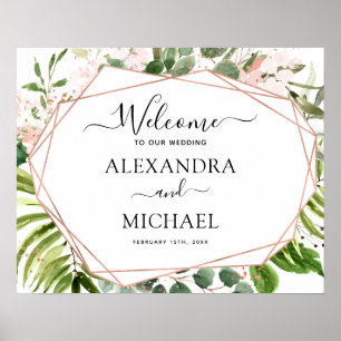 Eukalyptus Green Rose Gold Wedding Welcome Sign Poster
