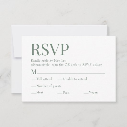 Eukalyptus Green Scan QR Code Wahlgericht Hochzeit RSVP Karte (Vorderseite)