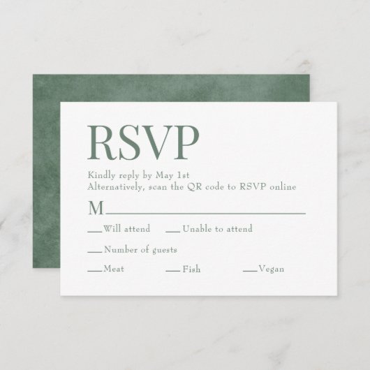Eukalyptus Green Scan QR Code Wahlgericht Hochzeit RSVP Karte (Vorne/Hinten)