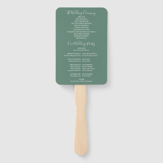 Eukalyptus Green Signature Script-Hochzeitsprogram Fächer (Rückseite)