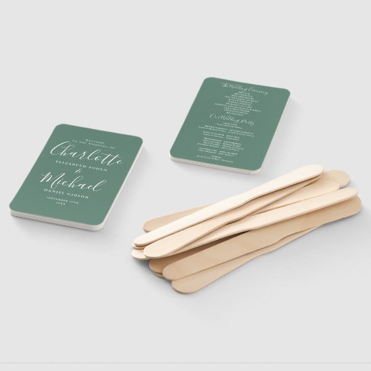 Eukalyptus Green Signature Script-Hochzeitsprogram Fächer (Non-assembled)