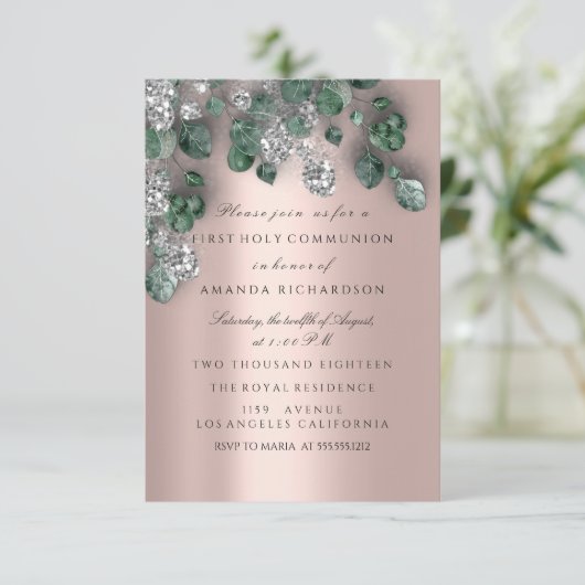 Eukalyptus Green Silver First Heilige Kommune Einladung (Stehend Vorderseite)