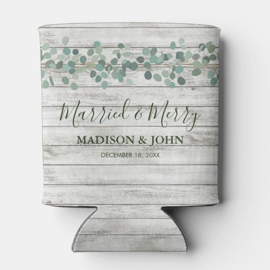 Eukalyptus Green Verheiratet und Merry Wedding Bee Dosenkühler (Rückseite)