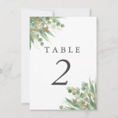 Eukalyptus Green Watercolor & Gold Tischnummer (Vorderseite)