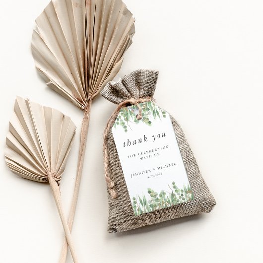 Eukalyptus Green Watercolor & Gold Wedding Geschenkanhänger