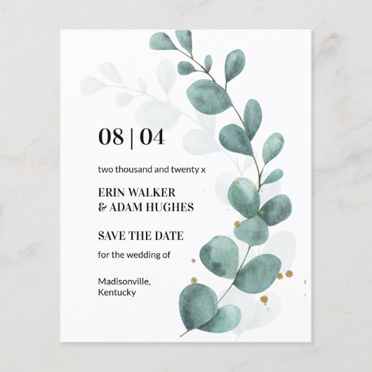 Eukalyptus Green Watercolor Save the Date (Vorderseite)