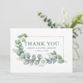 Eukalyptus Green Wedding Gold Frame Dankeskarte (Stehend Vorderseite)