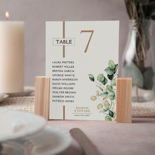 Eukalyptus Green Wedding Table Chart Cards