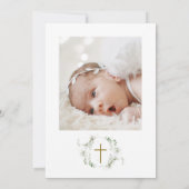 Eukalyptus Green White Frame Cross Taufen Foto Einladung (Rückseite)