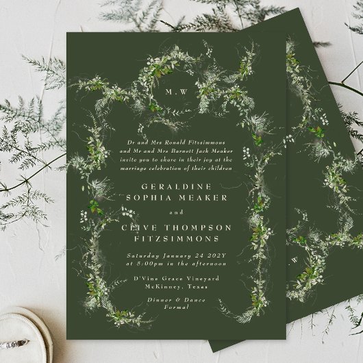 Eukalyptus Green Wreath | Cream Monogram Wedding Einladung
