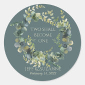 Eukalyptus Green Wreath Two wird eine Hochzeit Runder Aufkleber (Vorderseite)
