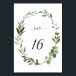 Eukalyptus Green Wreath Wedding Tischnummer<br><div class="desc">Diese Hochzeitskarte mit gemalten Aquarelltönen,  grünen Blätter und botanischem Kranz ist die Tischnummer. Für eine weiter gehende Anpassung dieses Designs klicken Sie bitte auf den Link "Weitere Anpassung". Matching-Elemente sind ebenfalls verfügbar.</div>