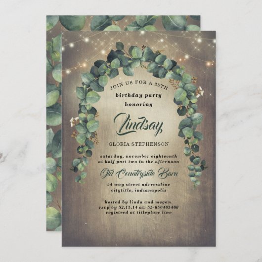 Eukalyptus Greenera Garland Rustikale Geburtstag Einladung (Vorne/Hinten)