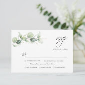 Eukalyptus Greenerage Foliage Minimalistisch Weddi RSVP Karte (Stehend Vorderseite)