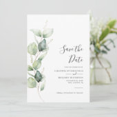 Eukalyptus Greenerage Foliage Script Wedding Save The Date (Stehend Vorderseite)