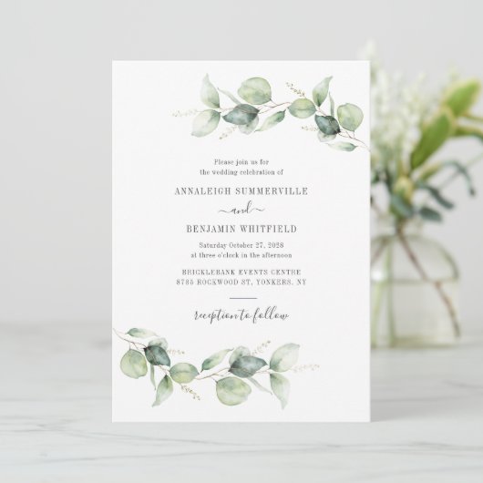Eukalyptus Greenerage Foliage Wedding Einladung (Stehend Vorderseite)