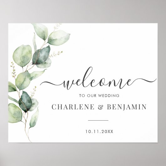 Eukalyptus Greenerage Foliage Wedding Welcome Sign Poster (Vorne)