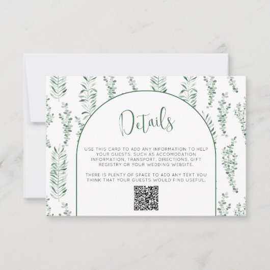 Eukalyptus Greenerding Wedding Details QR Code Kar RSVP Karte (Vorderseite)