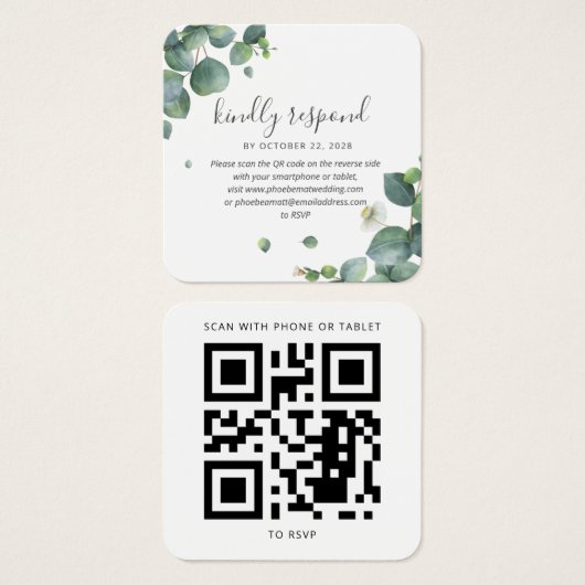 Eukalyptus Greenerding Wedding QR Code RSVP Card (Vorne & Hinten)