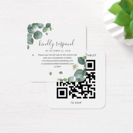 Eukalyptus Greenerding Wedding QR Code RSVP Card (Schreibtisch)
