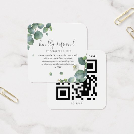 Eukalyptus Greenerding Wedding QR Code RSVP Card (Büro)