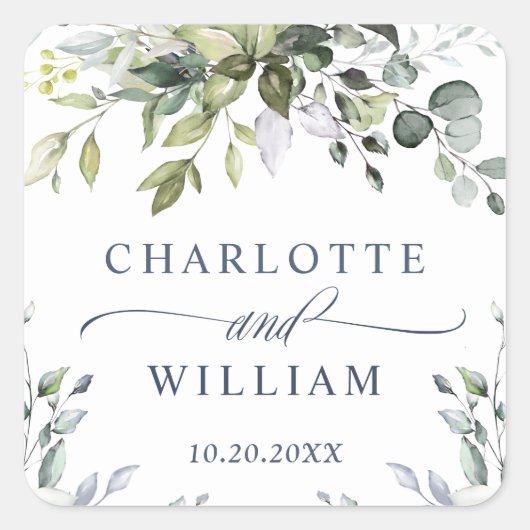 Eukalyptus Greenerenerity Wedding Vielen Dank Quadratischer Aufkleber (Vorderseite)
