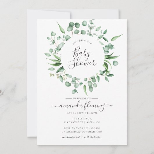 Eukalyptus Greenerenery Baby Shower Einladung (Vorderseite)