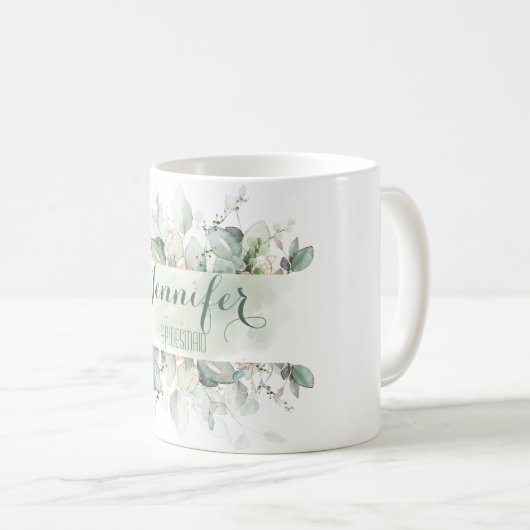 Eukalyptus Greenerenery Blätter Custom Bridesmaid Kaffeetasse (VorderseiteRechts)