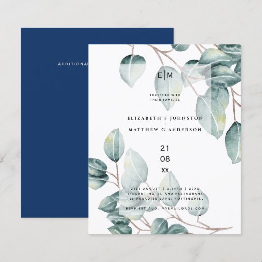 Eukalyptus Greenerenery Blätter Wedding Invites (Vorne/Hinten)