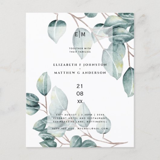 Eukalyptus Greenerenery Blätter Wedding Invites (Vorderseite)