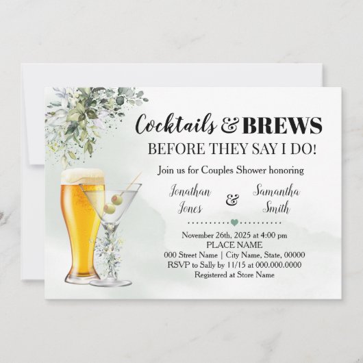 Eukalyptus Greenerenery Cocktails & Brews Dusche I Einladung (Vorderseite)