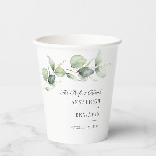 Eukalyptus Greenerenery Script Hochzeitsempfang Pappbecher (Vorderseite)