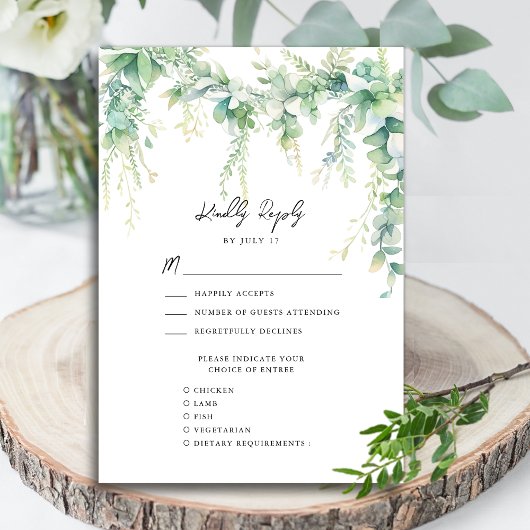 Eukalyptus Greenerenery Script Modern Garden Weddi RSVP Karte